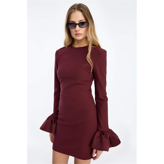 Rotate Frill Sleeved Mini Kjole, Burgundy
